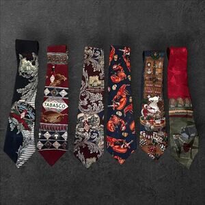 Lot of Six Vintage Tobasco Hot Sauce Men's Novelty 100% Silk Professional Ties
